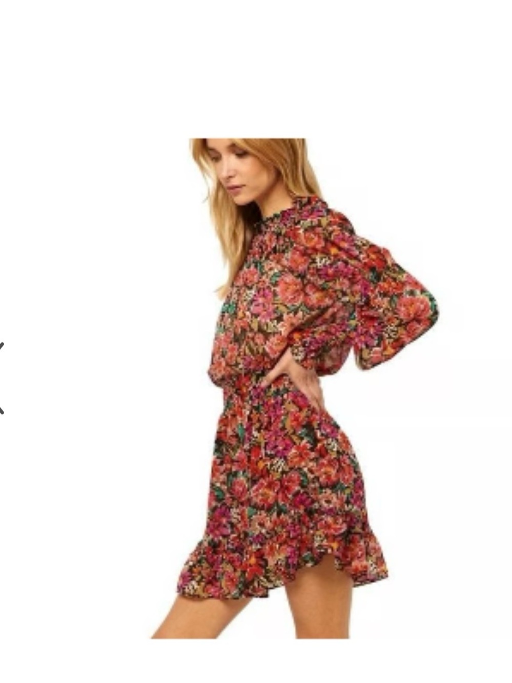 MISA Floral Ruffle Hem Short Dress in Multicolor